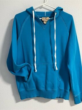 Artisan Bright Turquoise Hooded V-Neck Sweatshirt Size Medium